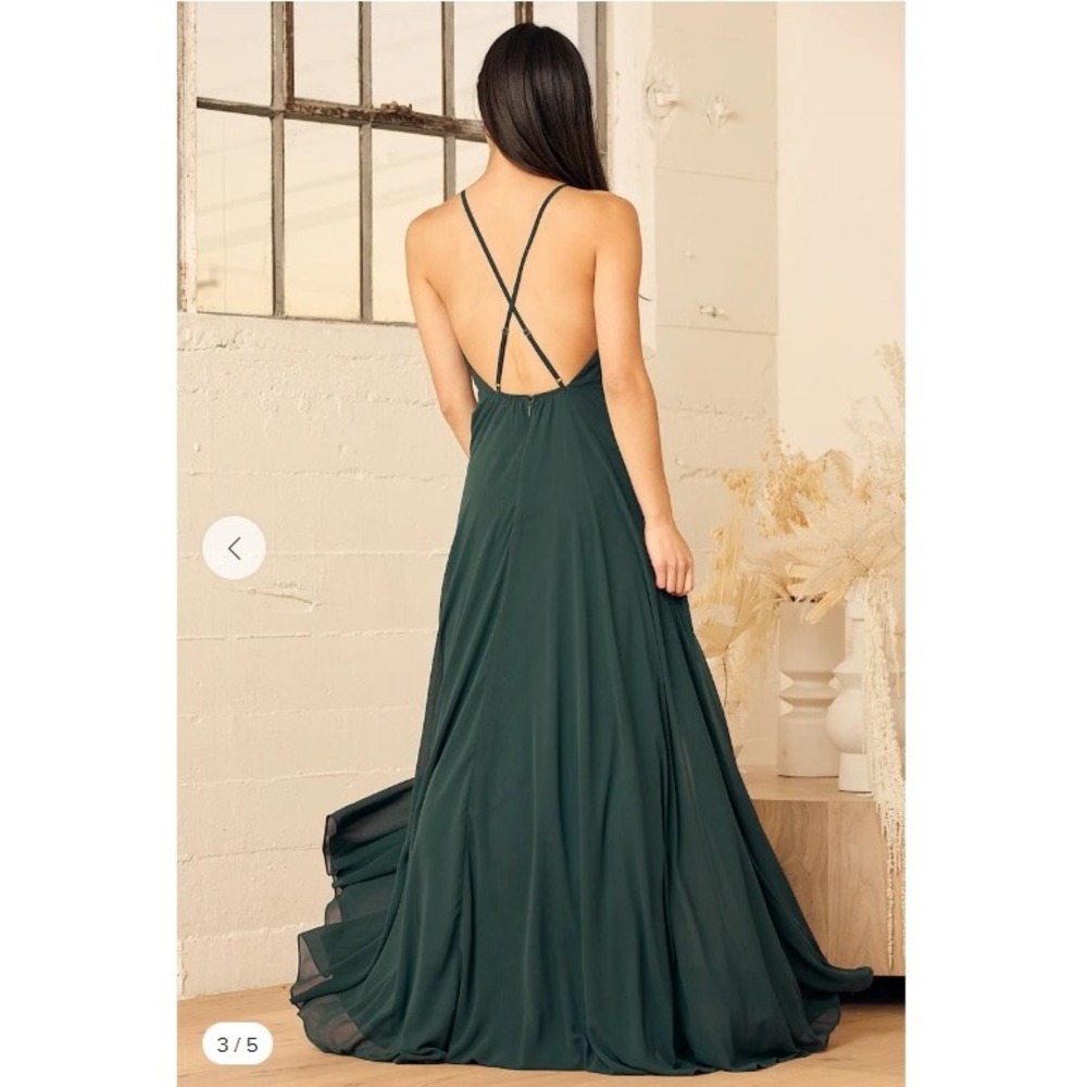 Lulus Mythical Kind of Love Formal Dress XL Dark Green Chiffon Maxi Prom Wedding - Picture 2 of 9